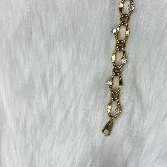 Vintage Jewelry Vintage Gold Tone Rhinestone Chain Link Bracelet 7